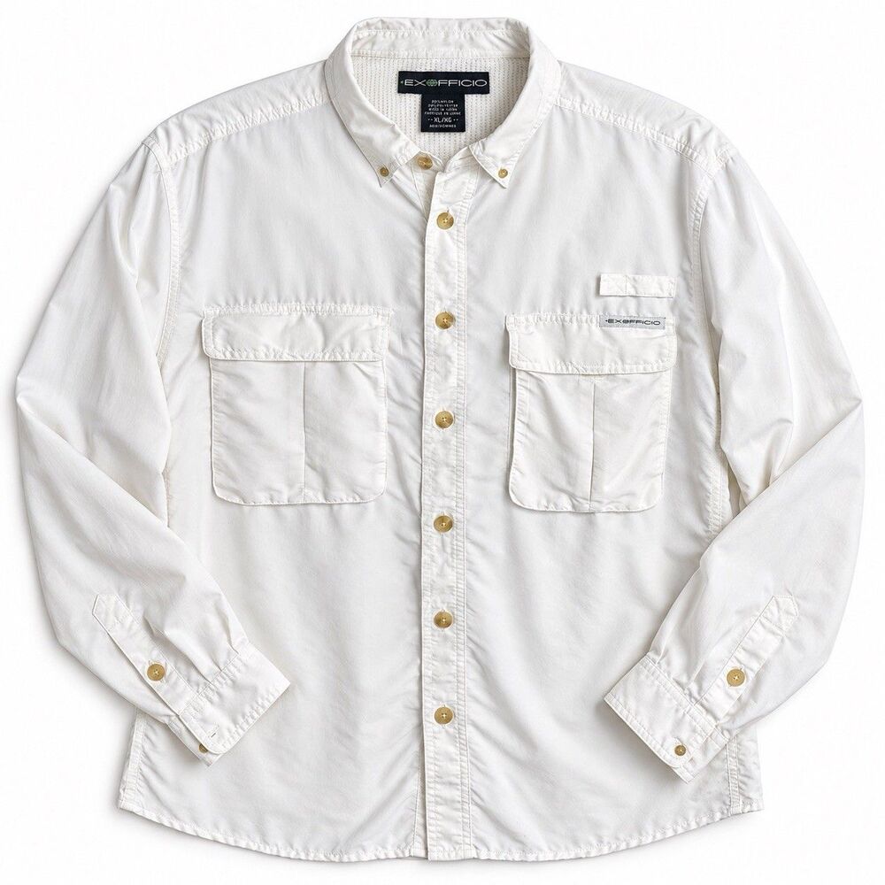 ExOfficio Air Strip Long Sleeve Shirt Men's XL White Vented Fishing Travel